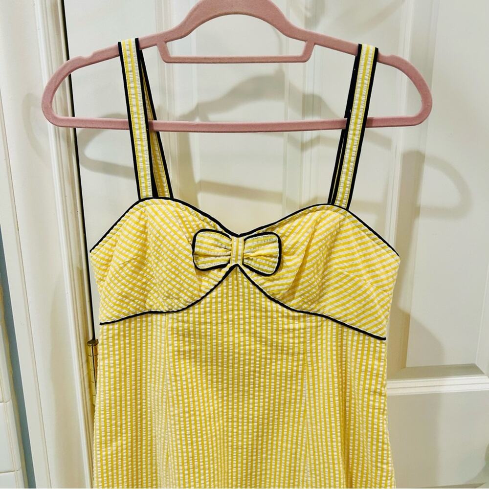 Anthropologie Lemon Parfait Bow Yellow Striped Summer Dress Cotton Viola Sz 8 - Picture 4 of 10
